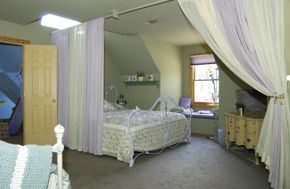 Bedroom with drapes