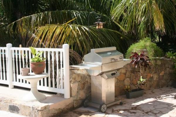 Gas Grill with privacy from the surrounding palms
