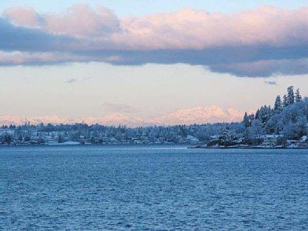 View of Snow Capped Olympic Mountains