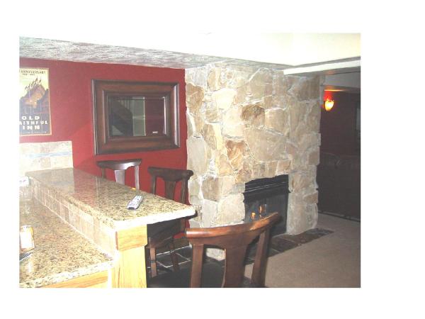 Downstairs bar, fireplace