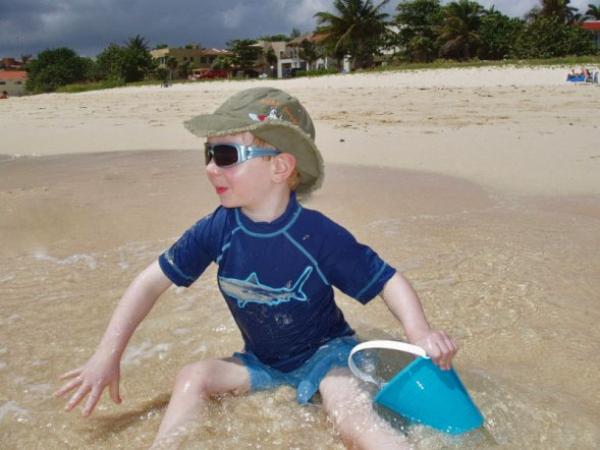 Grandson at Beach 50 Steps from Casa Caracol