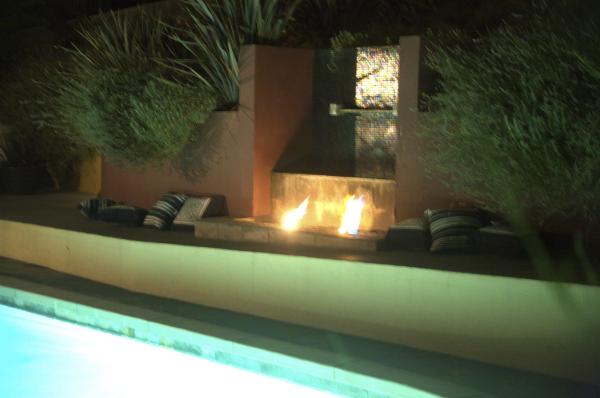 Outdoor Fireplace and Waterfall