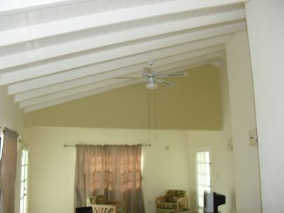 Living room ceiling with fan