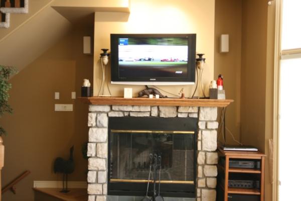 Fireplace with large flat screen TV