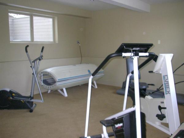 Home gym with tanning bed