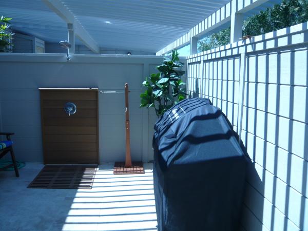 Front Patio with hot cold shower