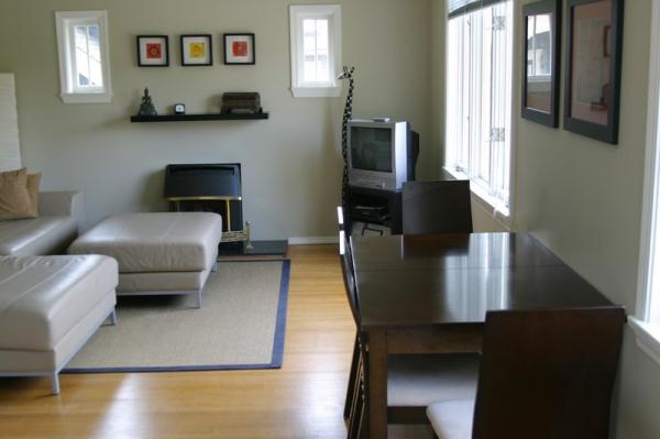 Living Room - fireplace, hardwood floors, views