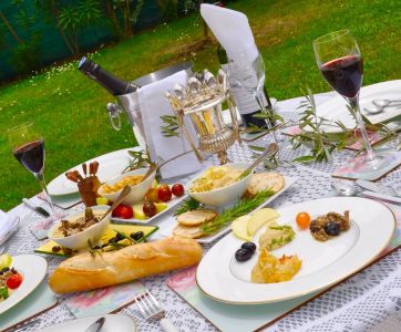 Alfresco dining - chilled wine, cheeses and breads on our patio