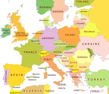 Internet Holiday Villas Europe map