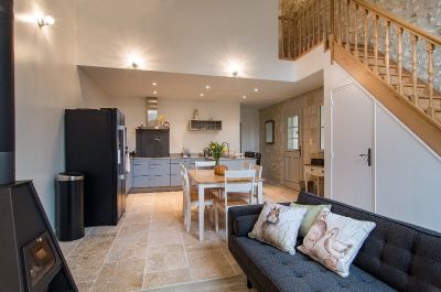 Acer living area with log burner