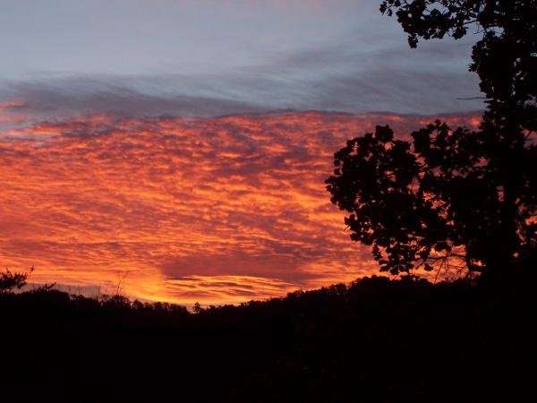 Smoky Mountain Sunrise outside Cabin Window
