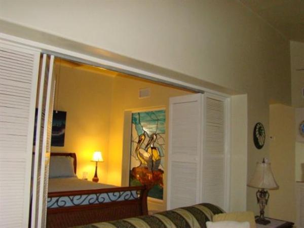 A view of the bedroom from the living room