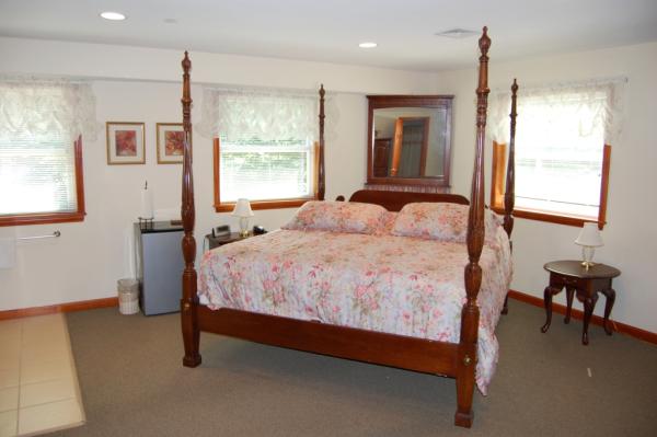 King Suite 4 Poster bed. Gaslogfire over jacuzzi 
