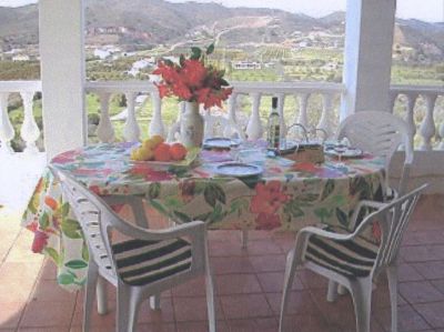 Balcony with dining table