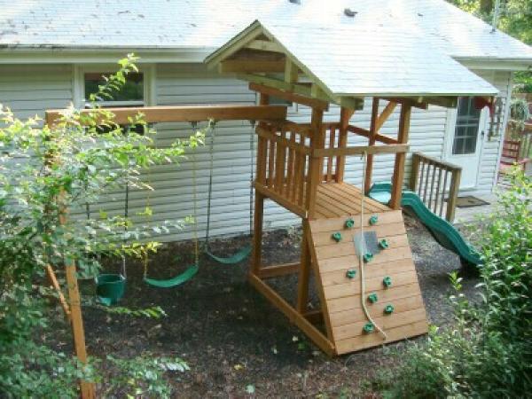 Kids Fort, Slide, Climbing Wall & Swings