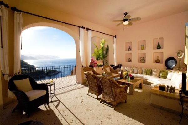 Open air living room with ocean view