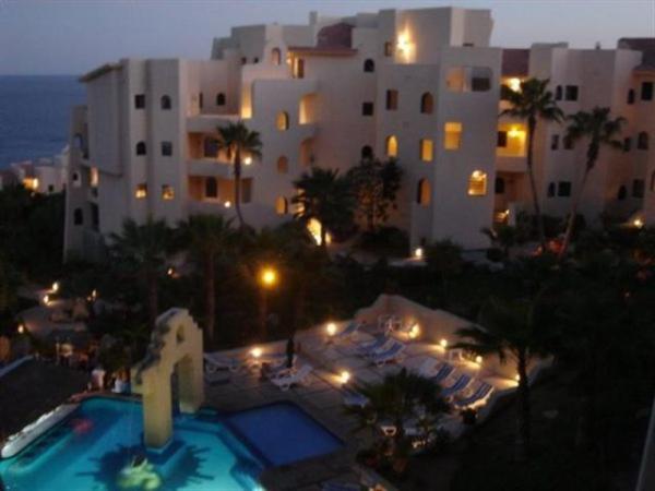 A night time view of the resort